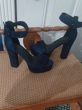 IDIFU Navy Blue Platform Block Heel Sandals